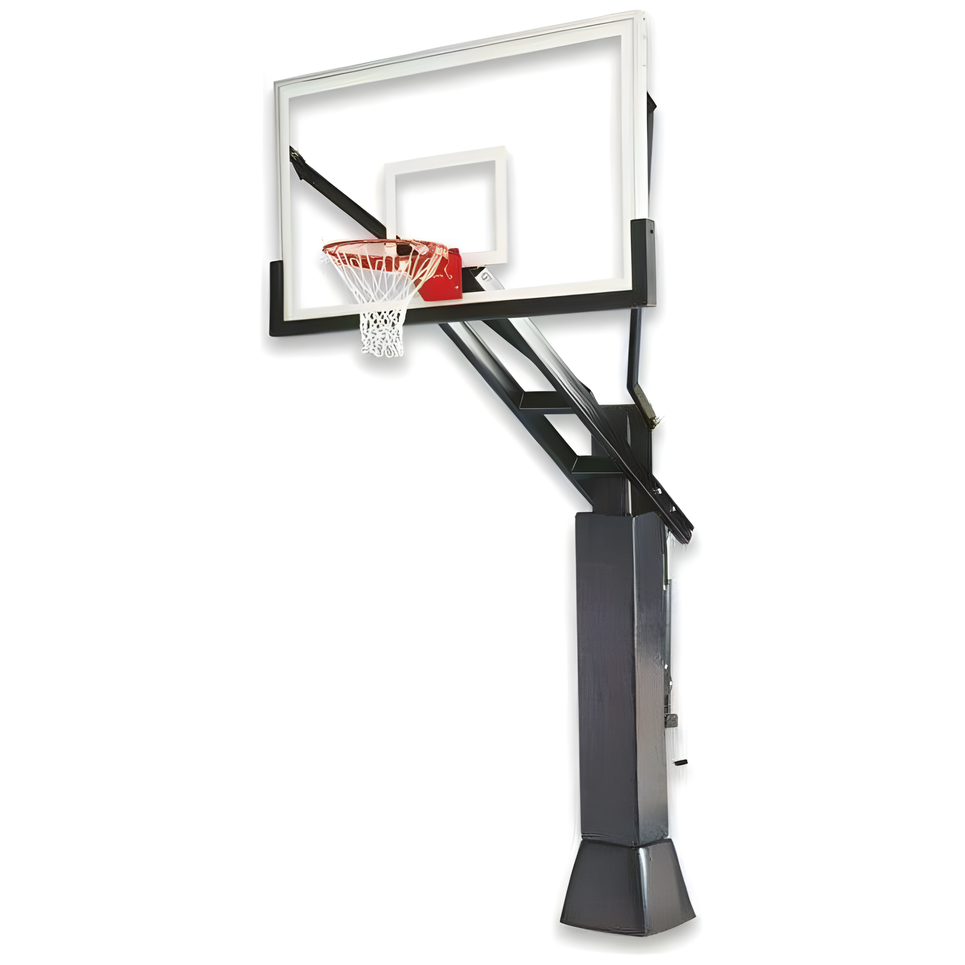Ironclad In Ground Hoop basketball system with clear backboard and sturdy black support pole