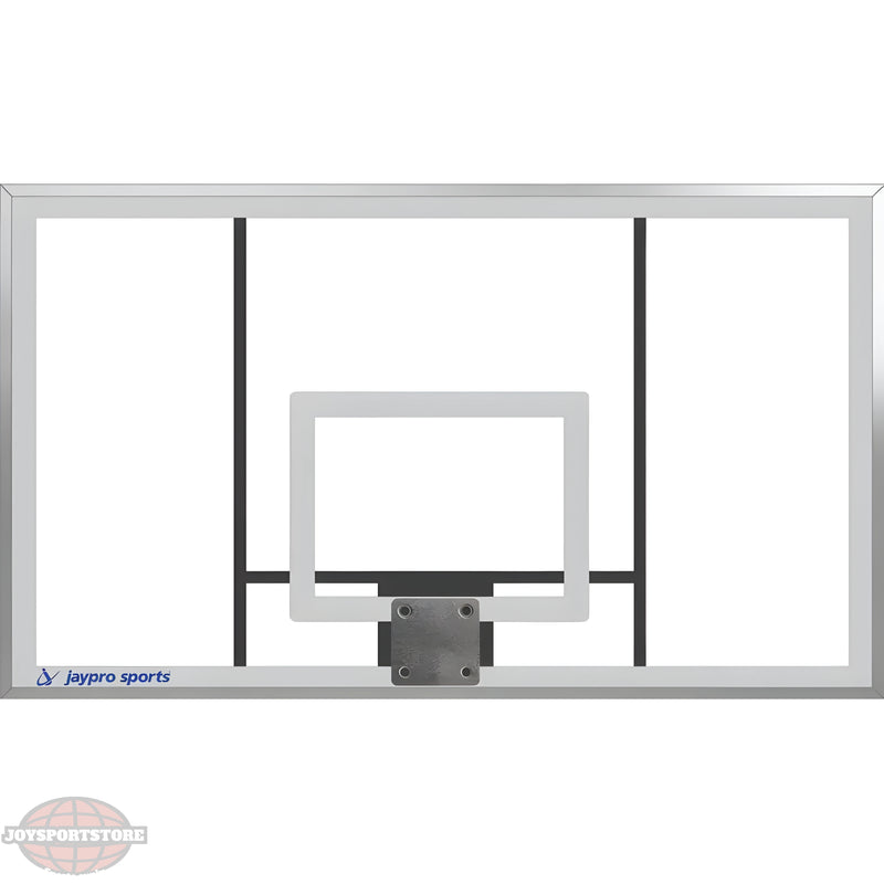 Jaypro sports clear backboard for outdoor basketball hoop with black support braces