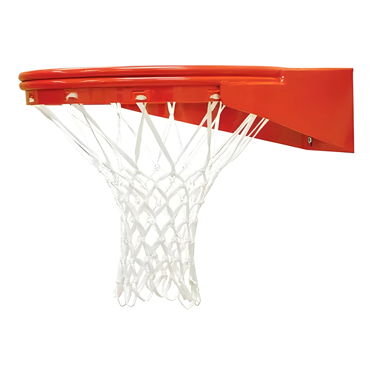 Jaypro titan outdoor basketball hoop with orange metal rim and white net for basketball games