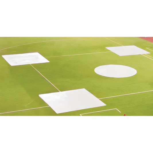 Jaypro Baseball Tarp – 10' Square (3-Base Set) with Ground Stakes – 6 oz. Polyethylene | Model: AFC-BC3