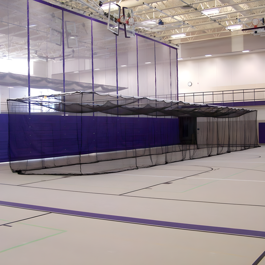 Jaypro Retractable Ceiling-Suspended Batting Cage – 70'L x 12'W x 11'H | Model: BBC-700B