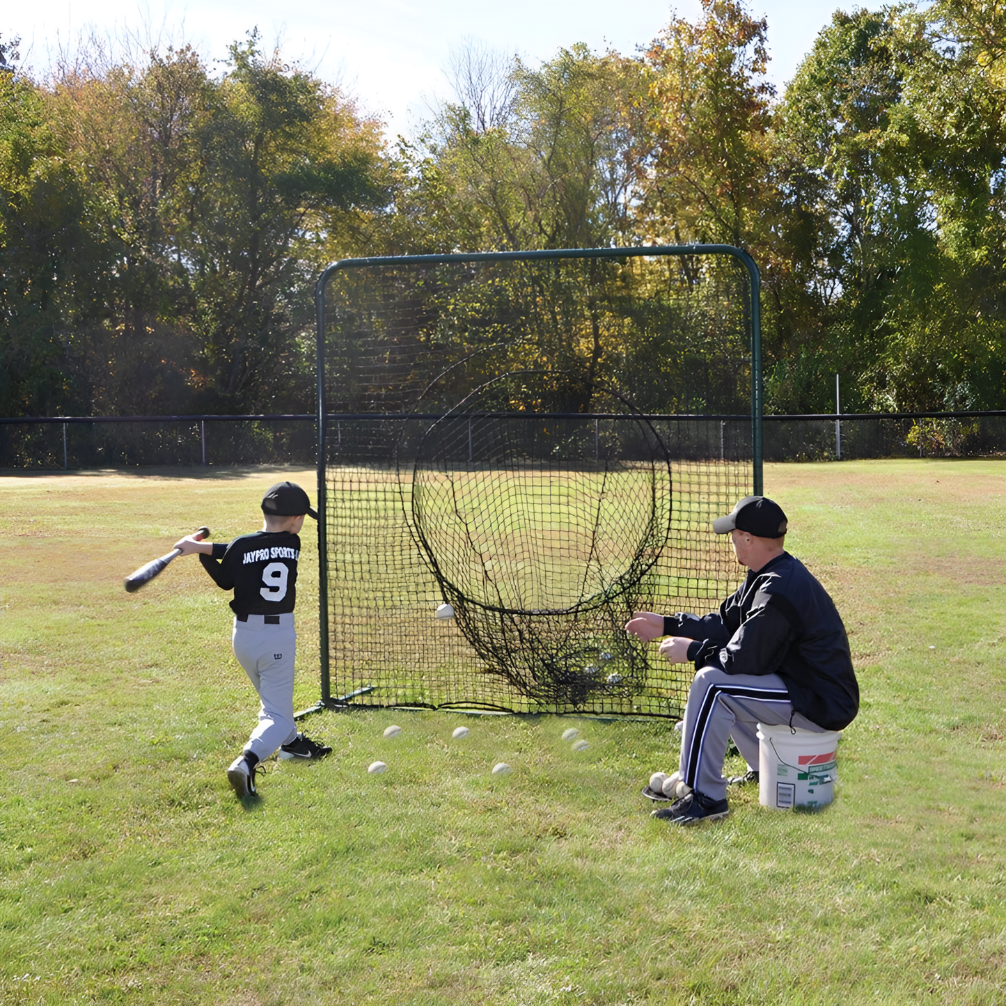 Jaypro Batting Practice Screen – 7' x 7' Soft Toss Portable Screen (Black) | Model: PSTS-77