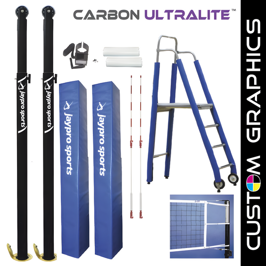 Jaypro Carbon Ultralite Volleyball Deluxe Package – 3-1/2" Floor Sleeve System | Model: PVB-9PKGDX