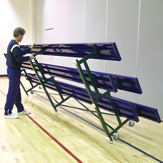 Jaypro Indoor Bleacher – 15 ft, 2‑Row Single‑Foot Plank Tip & Roll Bleacher (Powder‑Coated) (BLCH‑2TRGPC)