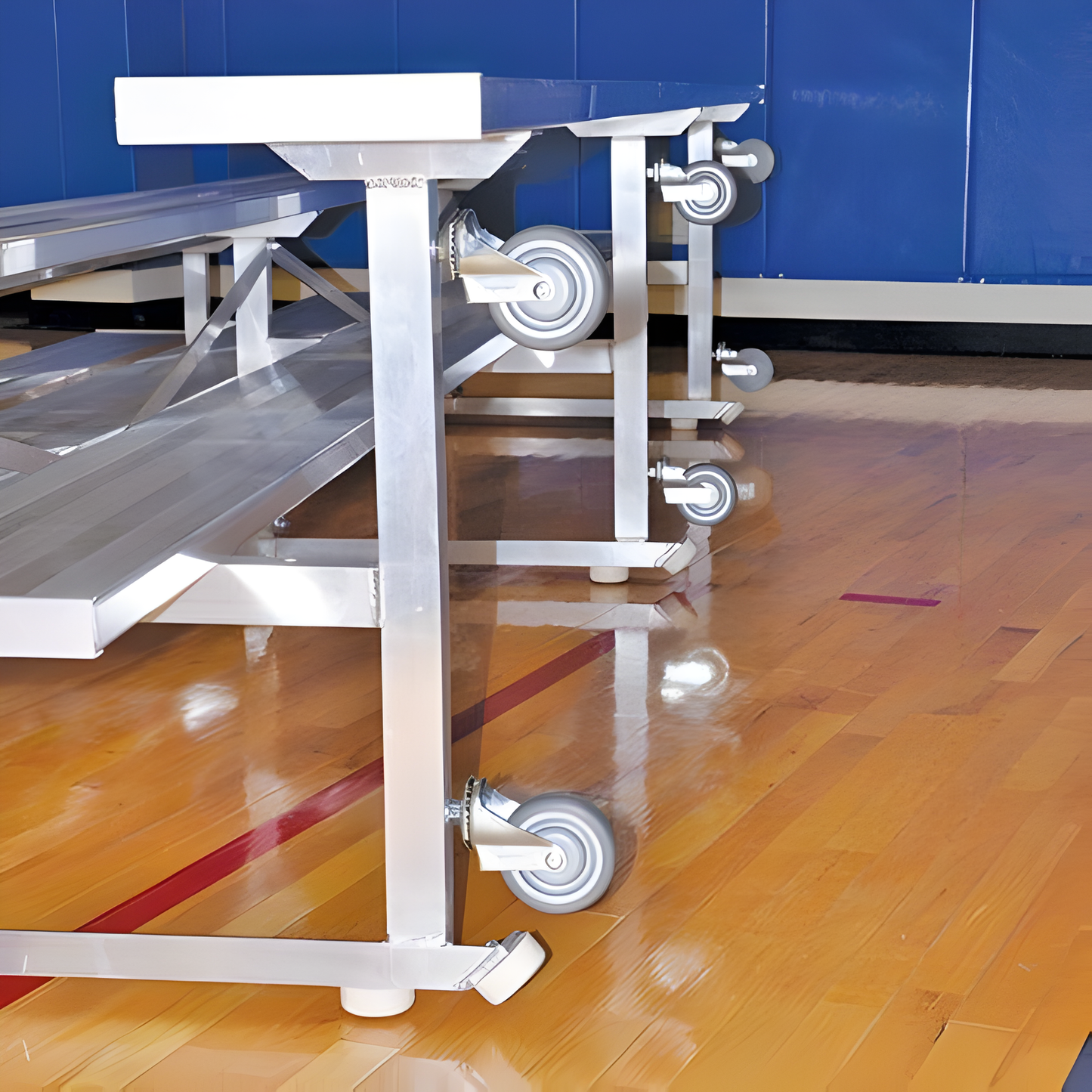 Jaypro Indoor Bleacher – 27' (2 Row, Single Foot Plank) Tip & Roll System | Model: BLCH-227TRG