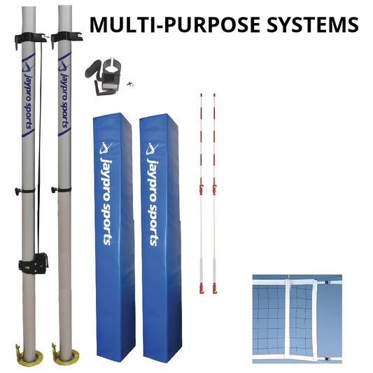 Jaypro Multi-Sport Net System | Adjustable Steel Uprights for Volleyball, Badminton & Tennis