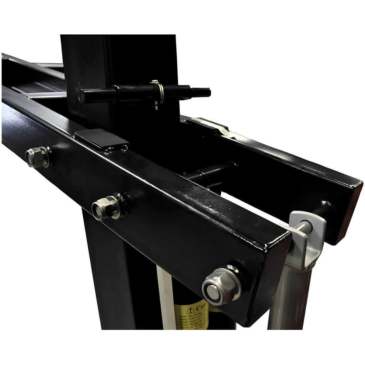 Close-up view of black metal frame and support structure of Jaypro Outdoor Basketball Hoop