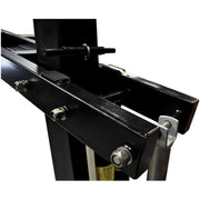 Close-up view of black metal frame and support structure of Jaypro Outdoor Basketball Hoop