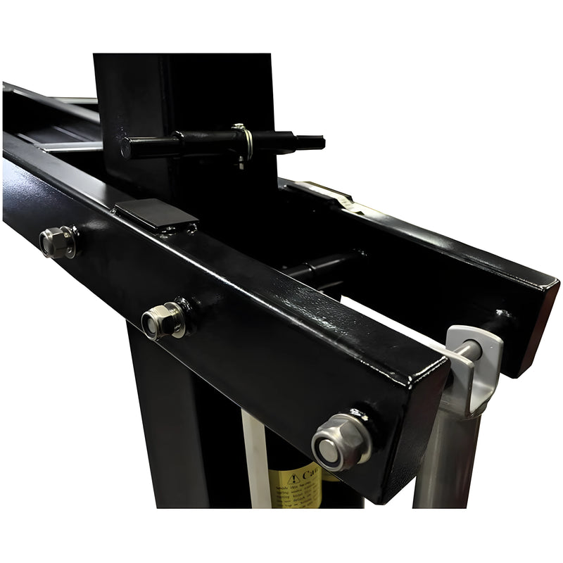 Close-up view of black metal frame and support structure of Jaypro Outdoor Basketball Hoop