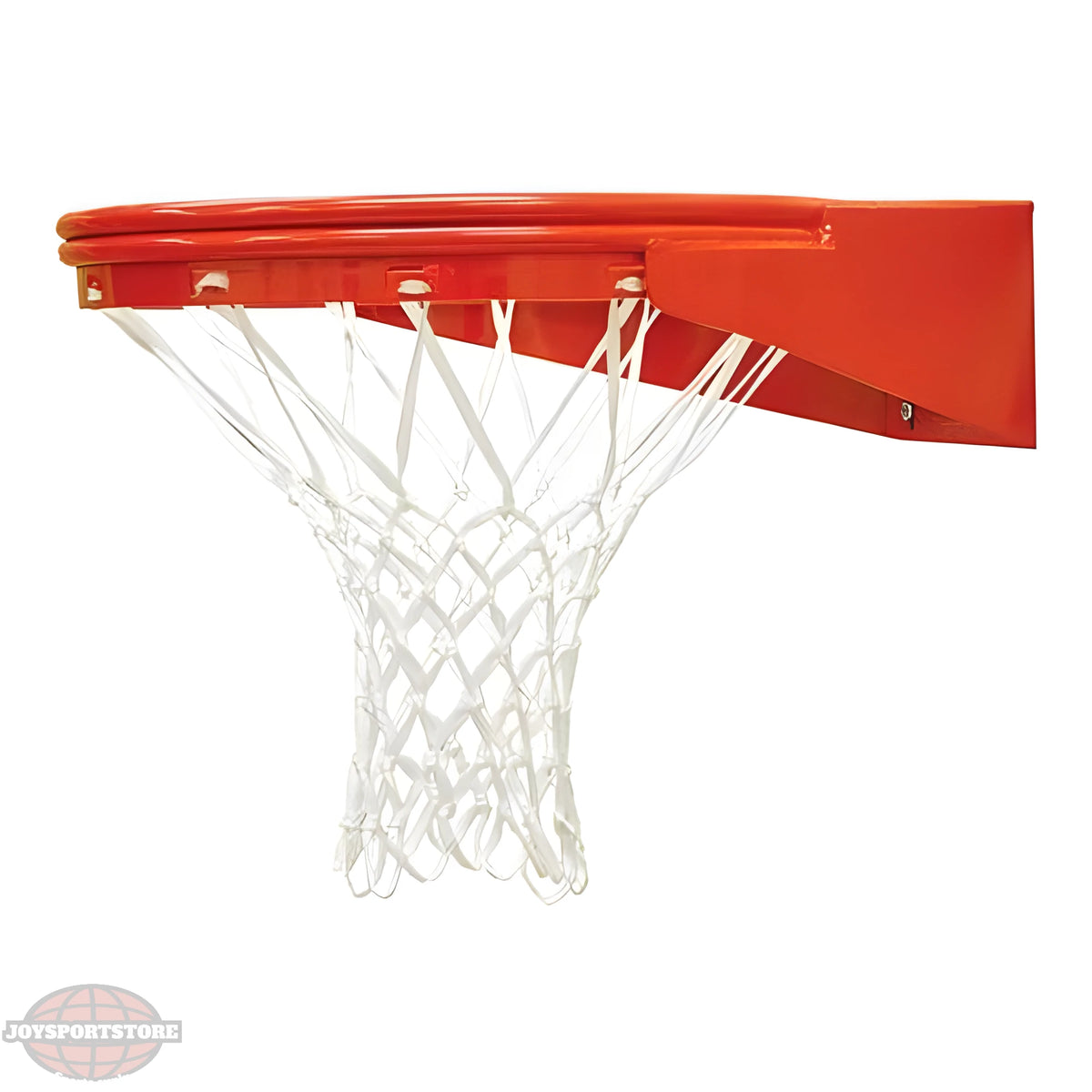 Jaypro orange outdoor basketball hoop rim and white net close-up view