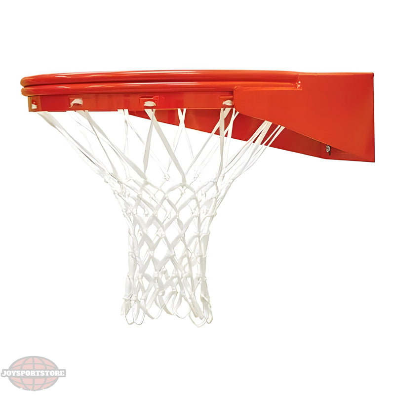 Jaypro orange outdoor basketball hoop rim and white net close-up view