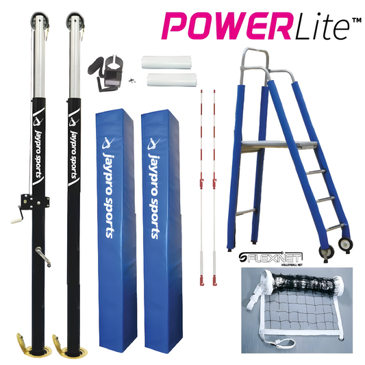 Jaypro PowerLite Volleyball System Package (3 in. Floor Sleeve) | Lightweight Aluminum Power with Pro-Level Stability (PVB-6PKG)