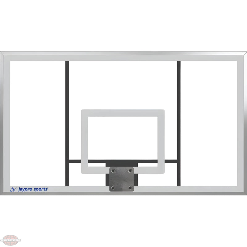 Jaypro sports basketball backboard with white frame and black support bars for gym use