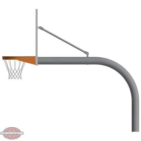 Jaypro outdoor basketball hoop with gray curved pole and white backboard for sports courts