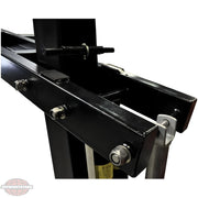 Close-up of black metal bracket with bolts from Jaypro sports equipment
