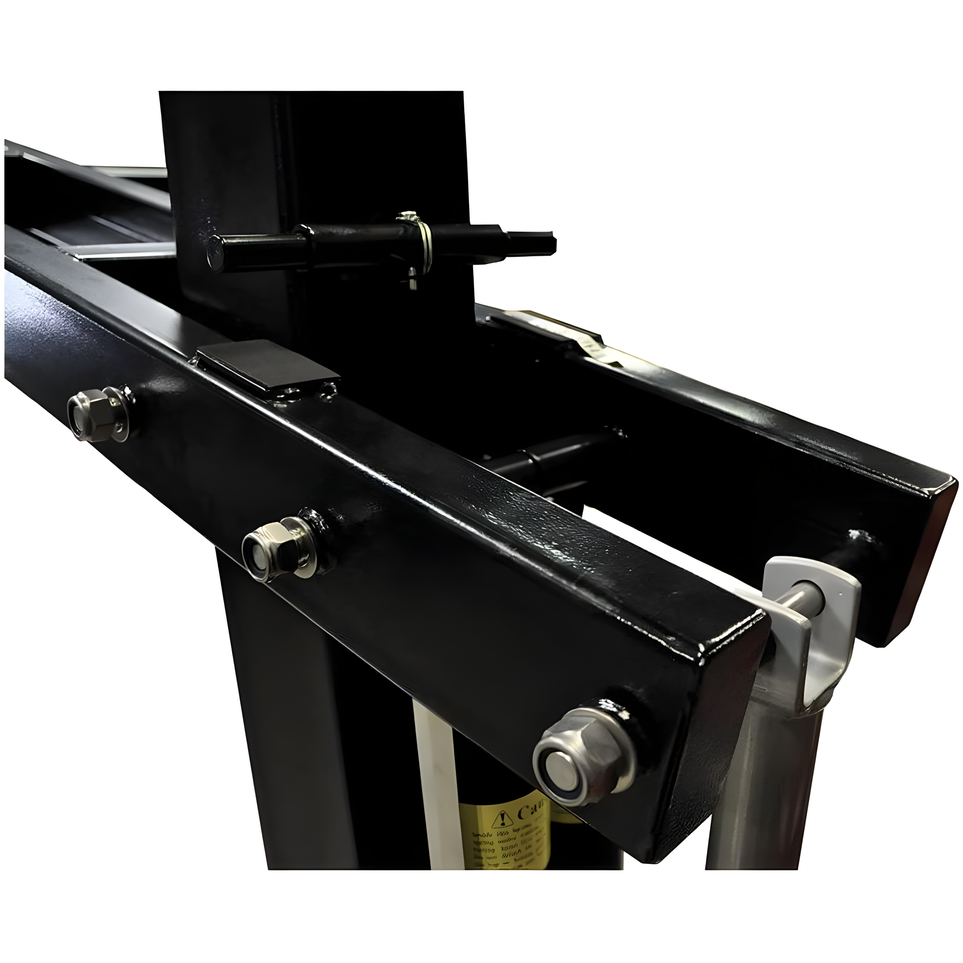 Close-up of black metal bracket with bolts from Jaypro sports equipment