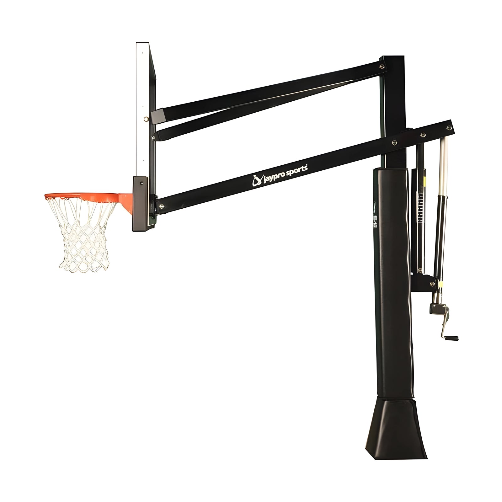 Jaypro sports adjustable wall-mounted basketball hoop system with padded support and orange rim