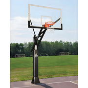 Jaypro portable basketball hoop with clear backboard and orange rim on outdoor court