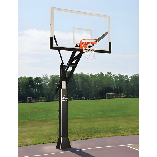 Jaypro portable basketball hoop with clear backboard and orange rim on outdoor court