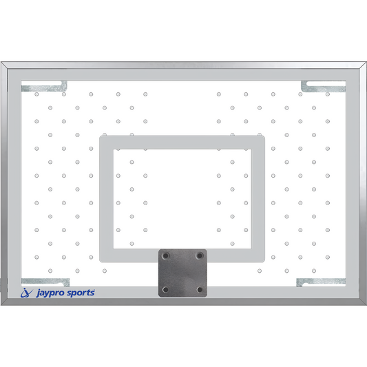 Jaypro clear basketball backboard with metal frame and mounting bracket for sports use