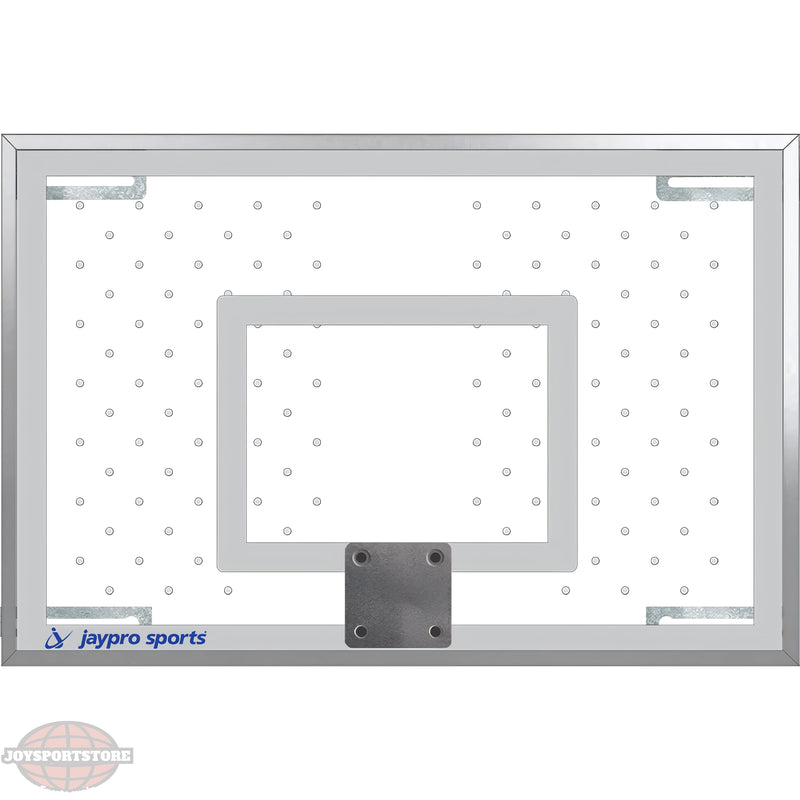 Jaypro clear basketball backboard with metal frame and mounting bracket for sports use