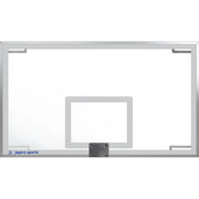 Jaypro clear glass basketball backboard with white square target and metal mounting bracket