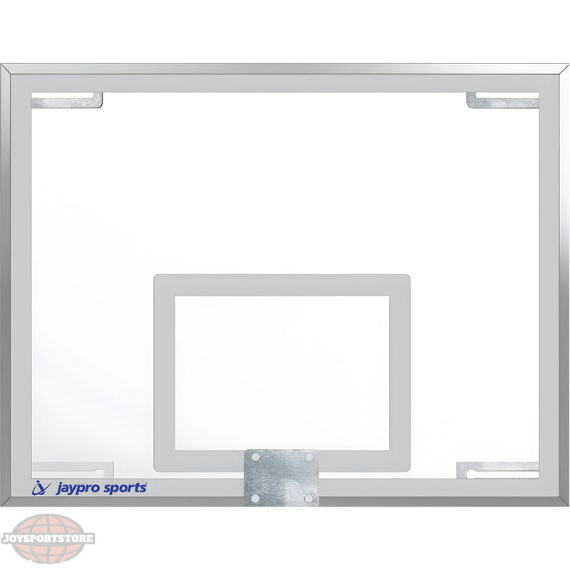 Jaypro clear glass basketball backboard with metal frame and mounting brackets