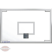 Jaypro clear basketball backboard with silver frame designed for indoor and outdoor use