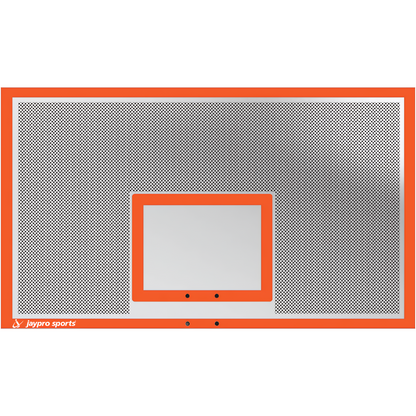 Jaypro basketball backboard with orange border and clear center panel for hoop mounting
