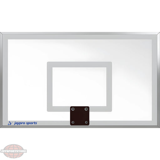 Jaypro clear basketball backboard with gray square target and silver frame for sports use