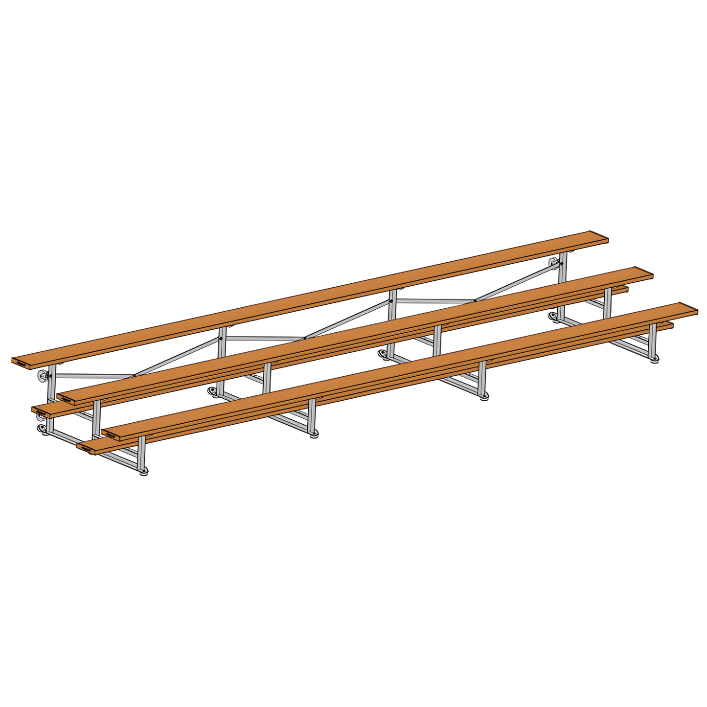 Jaypro BLCH-321TRGPC Indoor Bleacher Seats | 21 ft. (3 Row - Single Foot Plank) | Tip Roll (Powder Coated)