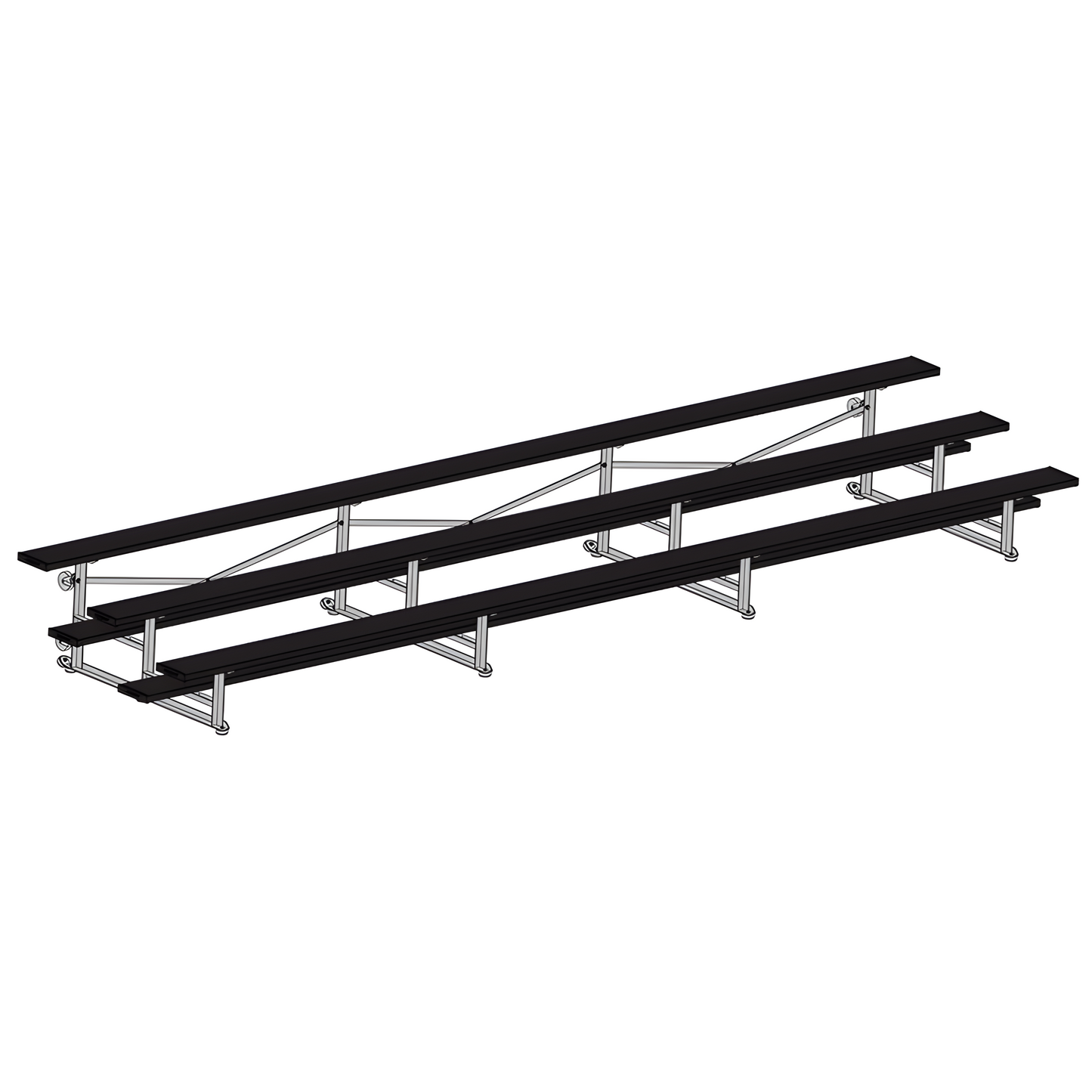 Jaypro BLCH-321TRGPC Indoor Bleacher Seats | 21 ft. (3 Row - Single Foot Plank) | Tip Roll (Powder Coated)