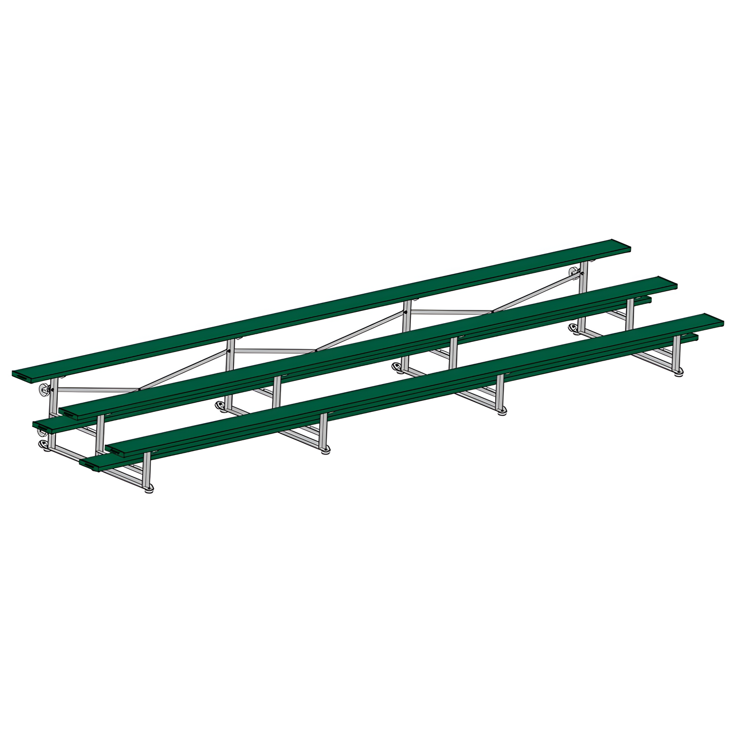Jaypro BLCH-321TRGPC Indoor Bleacher Seats | 21 ft. (3 Row - Single Foot Plank) | Tip Roll (Powder Coated)