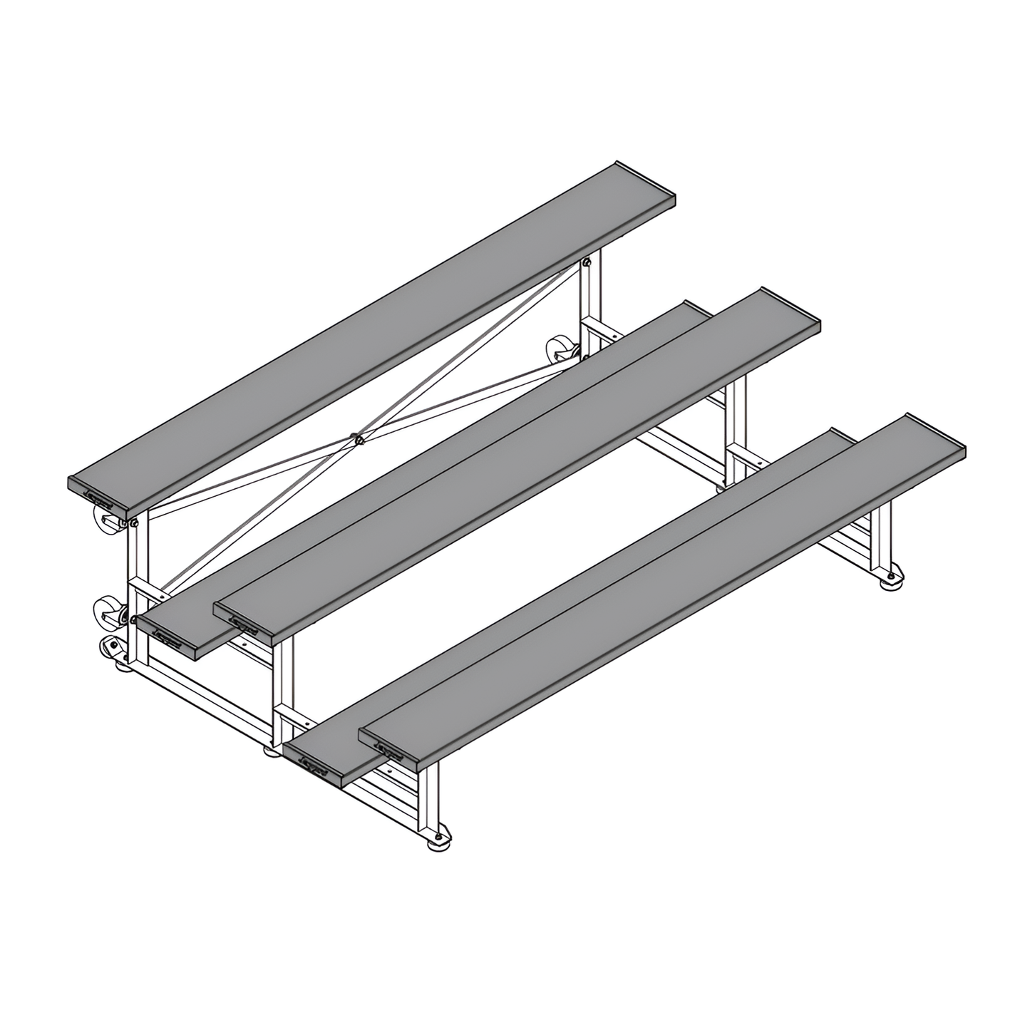 Jaypro Sports Bleacher - 3 Row - Tip & Roll, Single Foot Plank, Powder Coated - 7.5' L (BLCH-375TRGPC)