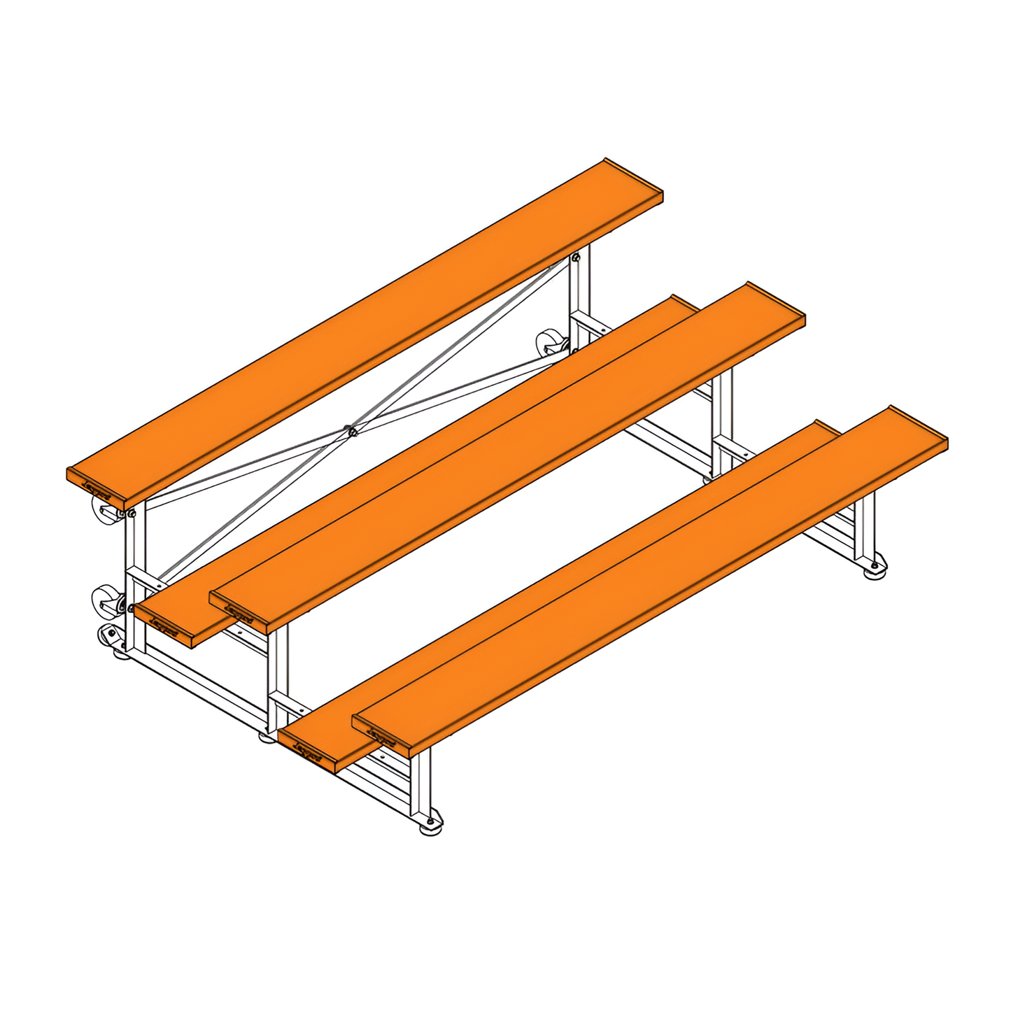 Jaypro Sports Bleacher - 3 Row - Tip & Roll, Single Foot Plank, Powder Coated - 7.5' L (BLCH-375TRGPC)
