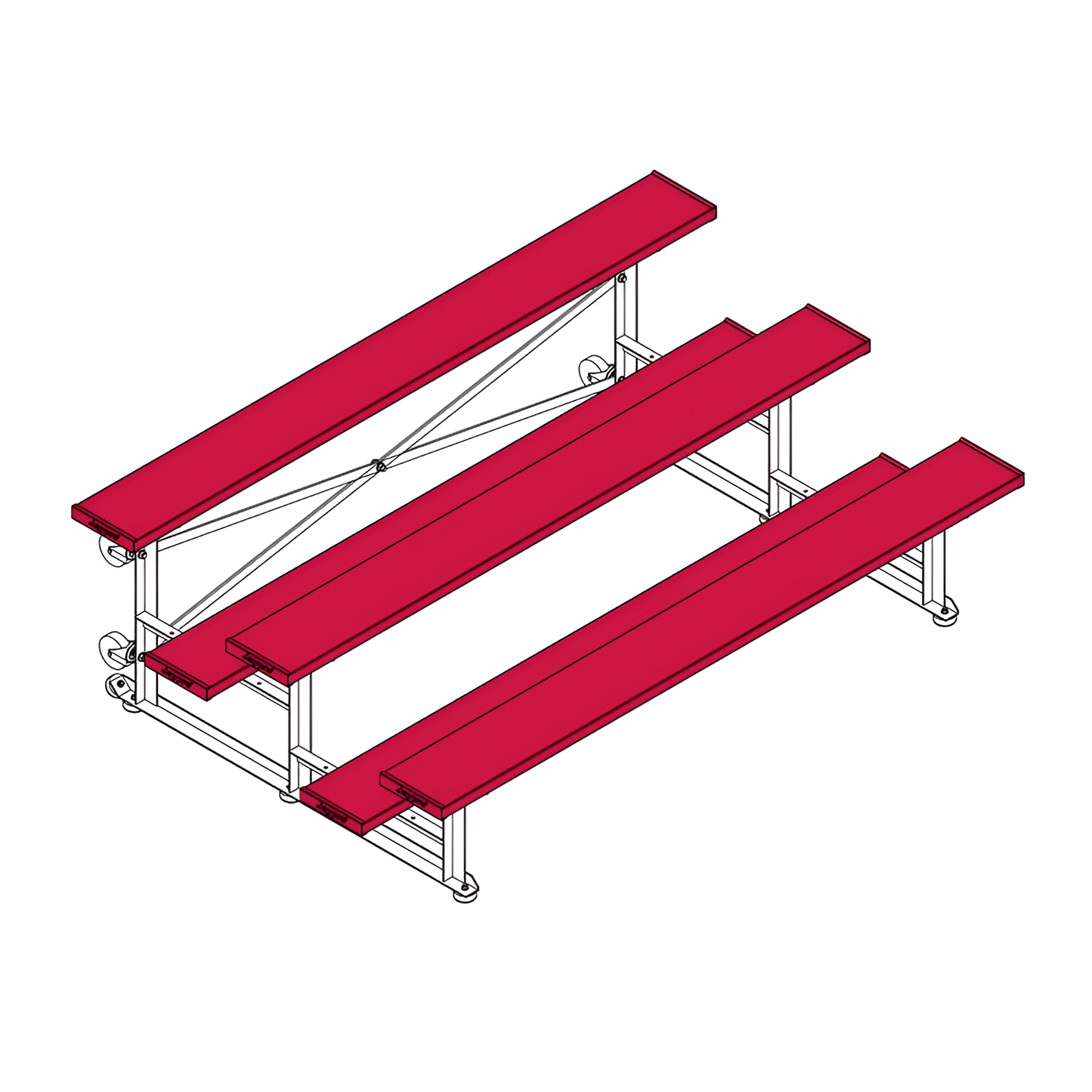 Jaypro Sports Bleacher - 3 Row - Tip & Roll, Single Foot Plank, Powder Coated - 7.5' L (BLCH-375TRGPC)