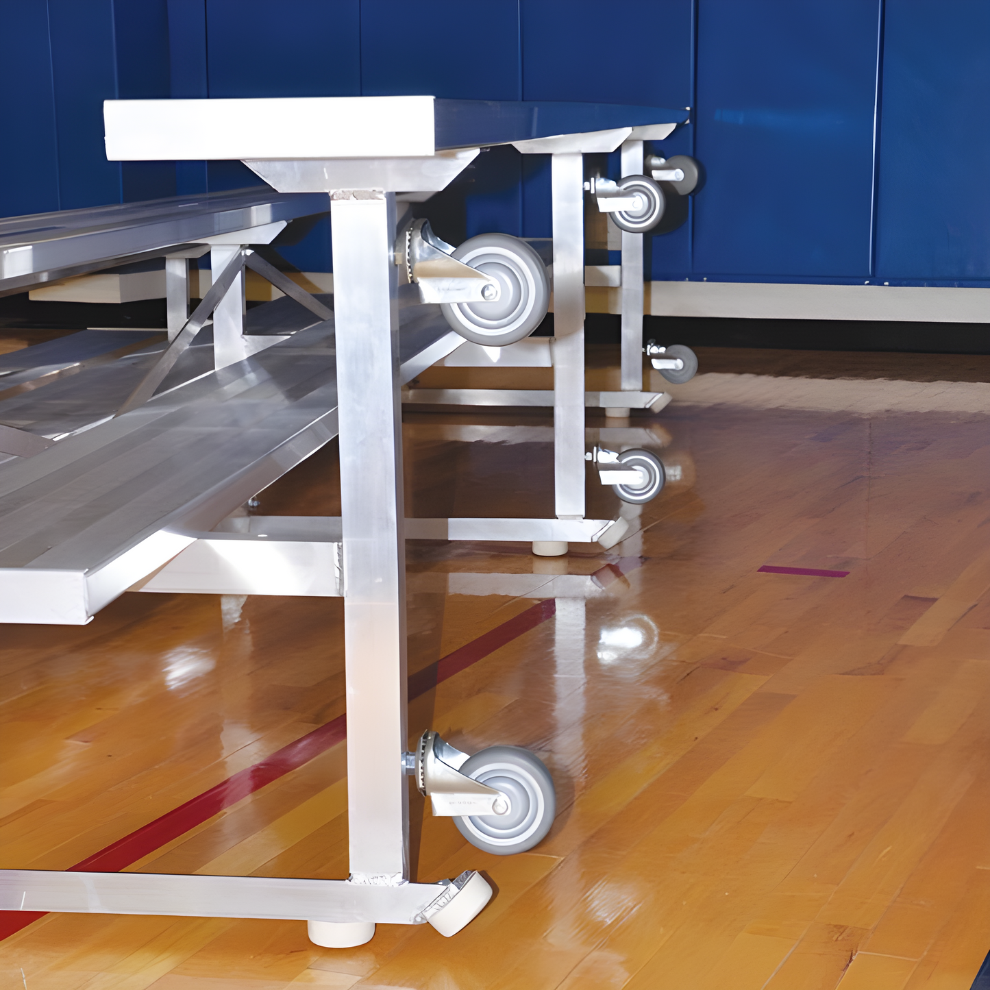 Jaypro Indoor Bleacher – 21' | 4 Row Tip & Roll Bleacher with Powder-Coated Frame – Single Foot Plank (BLCH-421TRGPC)