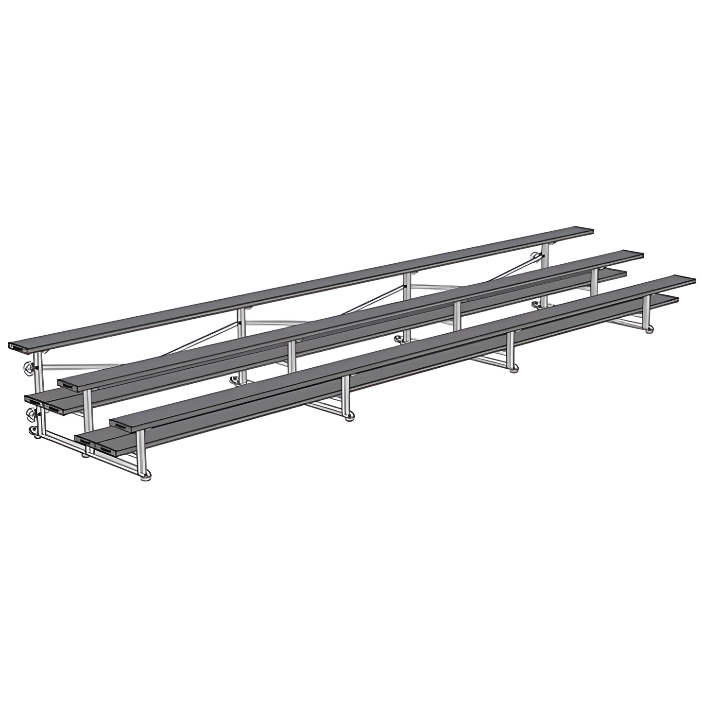 Jaypro BLDP-321TGRPC Indoor Bleacher Seats | 21 ft. (3 Row - Double Foot Plank) |Tip  Roll (Powder Coated)
