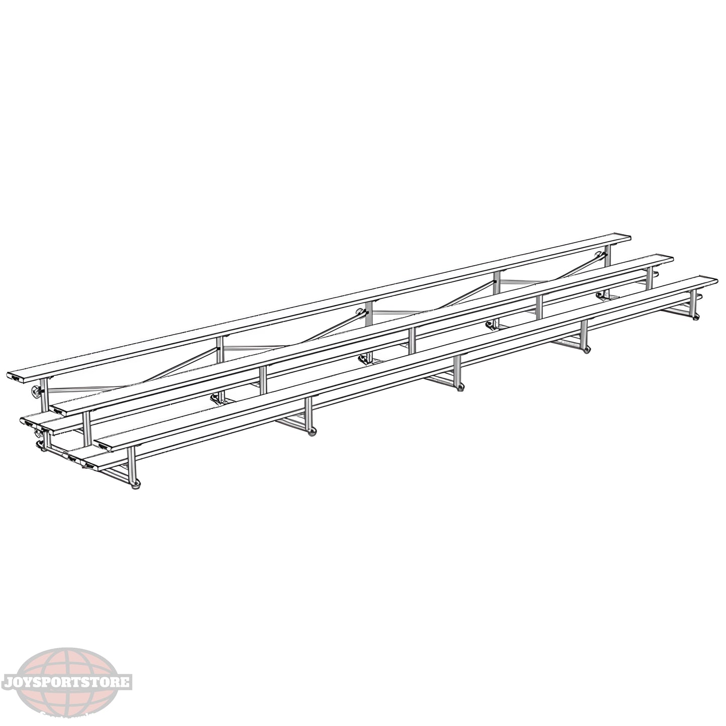 Jaypro BLDP-327TRG Indoor Bleacher Seats | 27 ft. (3 Row - Double Foot Plank) | Tip & Roll - JoySportStore