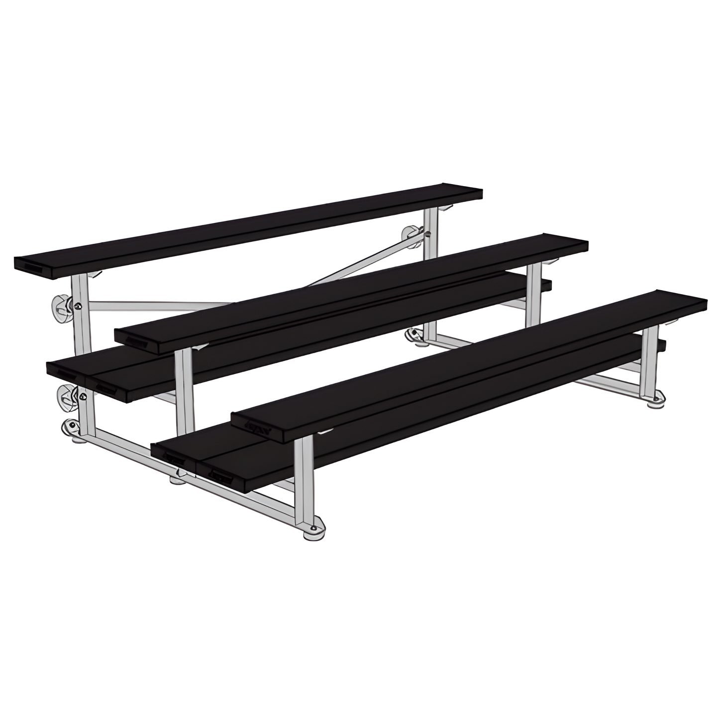 Jaypro Sports Bleacher - 3 Row - Tip & Roll, Double Foot Plank, powder Coated - 7.5' L (BLDP-375TRGPC)