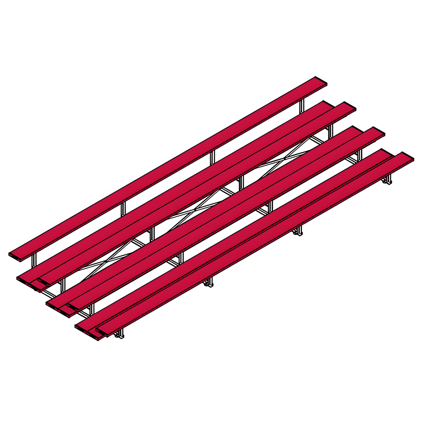 Jaypro Indoor Bleacher – 21' | 4 Row Tip & Roll Bleacher with Double Foot Plank – Powder-Coated Frame (BLDP-421TRGPC)