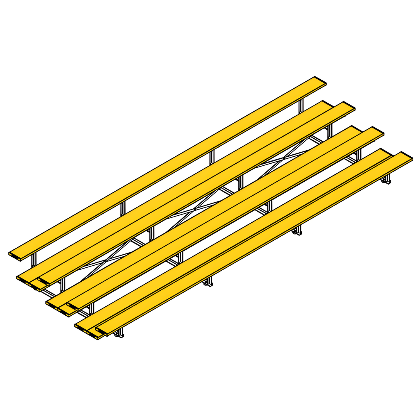 Jaypro Indoor Bleacher – 21' | 4 Row Tip & Roll Bleacher with Double Foot Plank – Powder-Coated Frame (BLDP-421TRGPC)