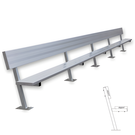Jaypro Sports Outdoor Player Benches - Surface Mount- Aluminum Team Bench with Seat Back - 27' (PB-90SM)