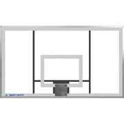Jaypro clear glass outdoor basketball hoop backboard with white outline and black support braces