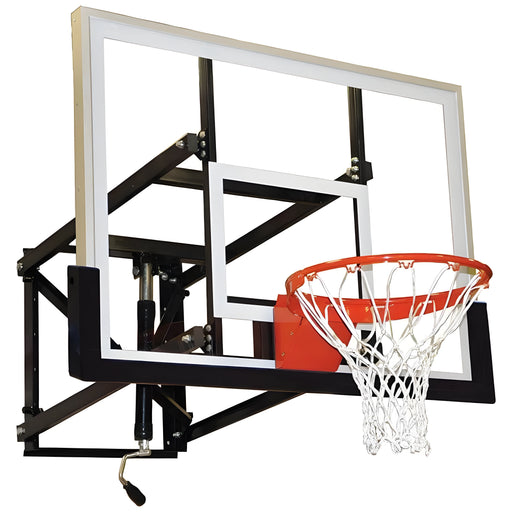 Jaypro wall mount basketball hoop with clear backboard and orange rim for outdoor play
