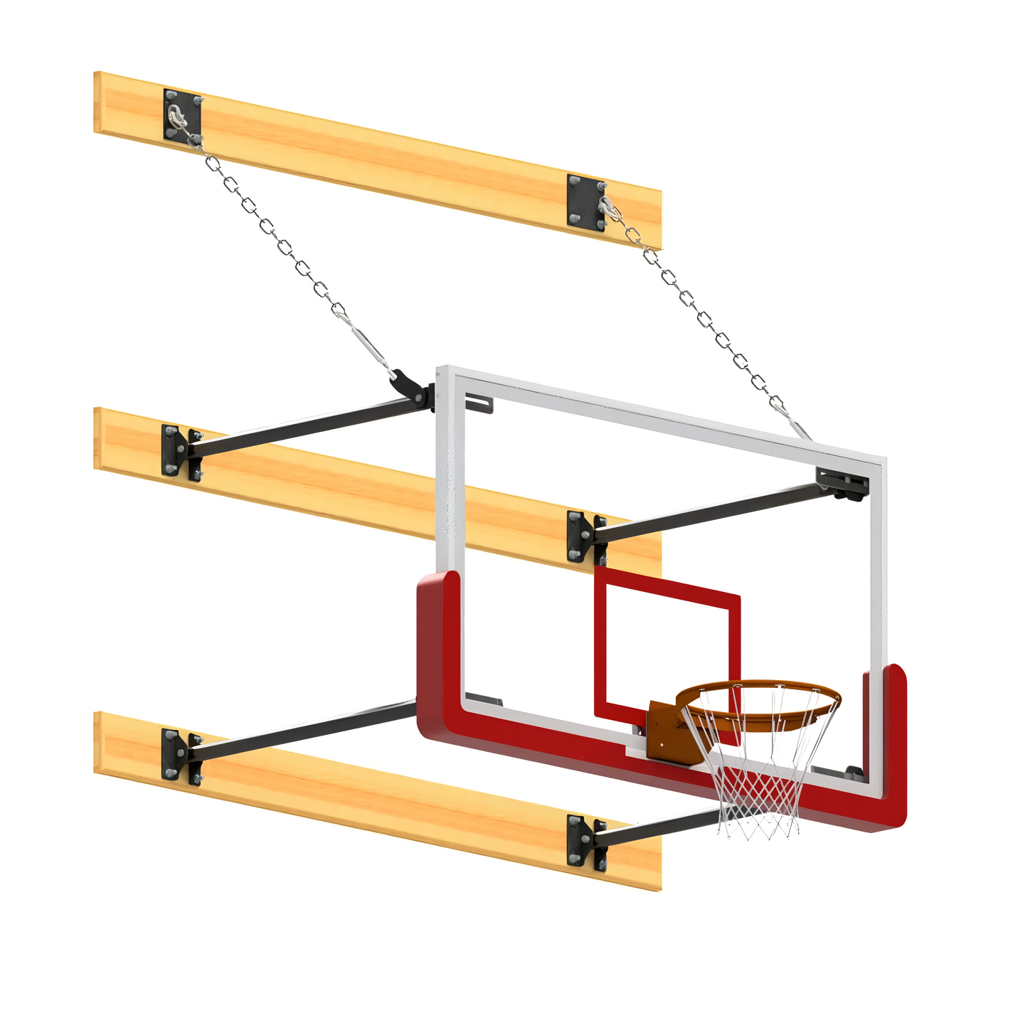 Jaypro Wall-Mounted Basketball Backstop – Stationary | Pro-Style Glass Backboard System for Gyms & Rec Facilities