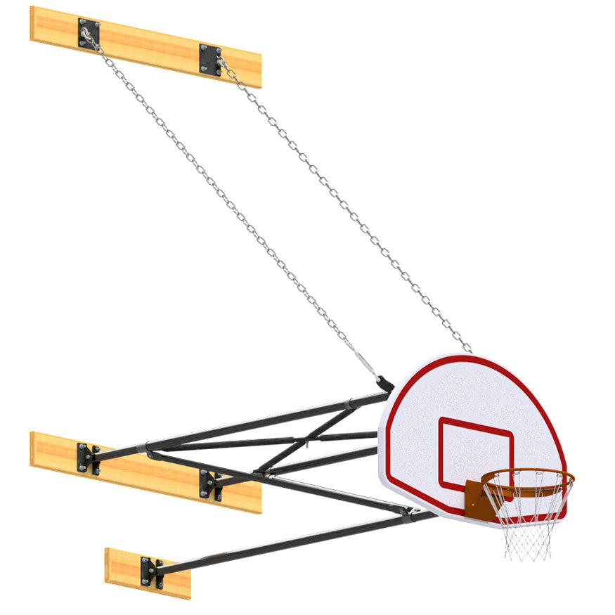 Jaypro Basketball Backstop - Wall-Mounted - Shooting Station - 3-Point Fan Backboard (6 ft.-8 ft. Wall Offset)