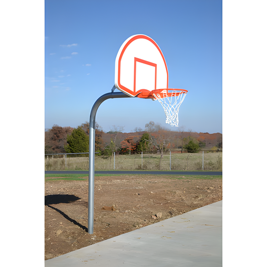 Gared outdoor ground basketball hoop with white backboard and orange rim installed on a concrete surface