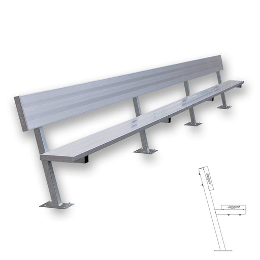 Jaypro Player Bench with Seat Back - 21 ft. - Surface Mount Jaypro