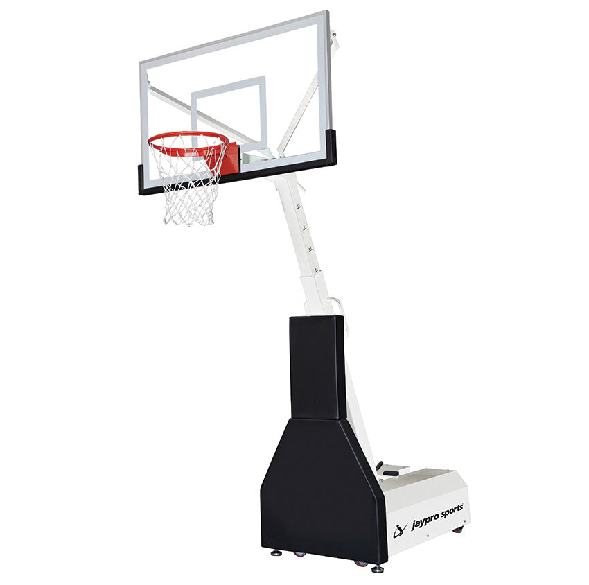 Jaypro Basketball System - Portable (Indoor) (42 in. Board Extension) - 60 in. Tempered Glass Backboard, Flex Rim Goal Jaypro